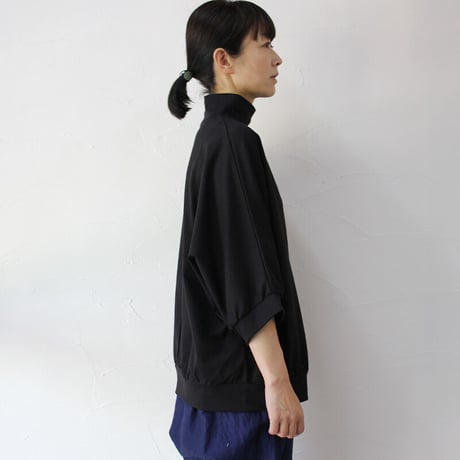 **またまた再入荷** Linenya リネンヤ　コットンシルク天竺5分袖ハイネックプルオーバー　#ブラック、ネイビー、オールドブルー、ベージュ