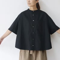 **またまた再入荷** Linenya リネンヤ　ギザコットンバンドカラー半袖シャツ　#ブラック【送料無料】