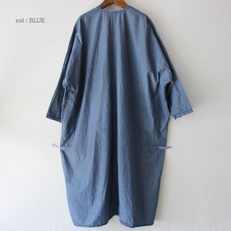 **再入荷** homspun ホームスパン　ライトオンスシャンブレープルオーバーワンピース　#ブルー、ネイビー、ブラック
