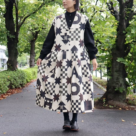 ASEEDONCLOUD アシードンクラウド　Map quilt print Study uniform dress #off white 【送料無料】