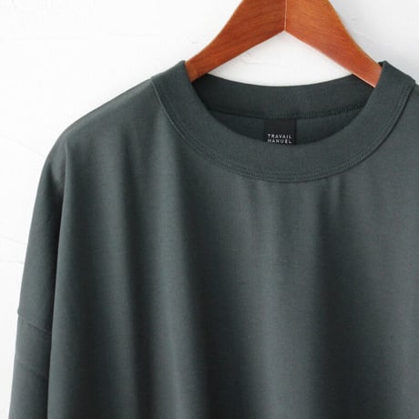 **再入荷** TRAVAIL MANUEL トラバイユマニュアル　ギザ天竺アシメスリーブTシャツ　＃チャコールグレー、ブラック、ダークグリーン、サンド