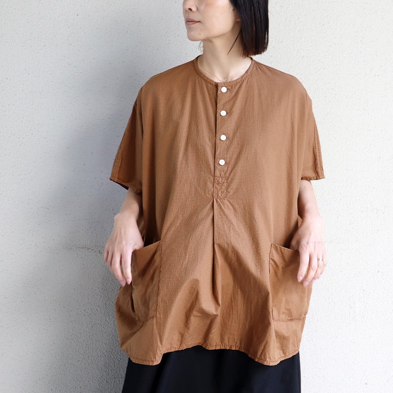 homspun ホームスパン コットンミニチェックBIGブラウス #オレンジ