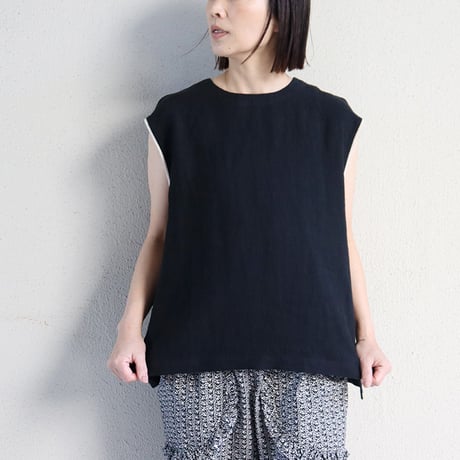 atelier naruse　アトリエナルセ　リネンノースリーブブラウス＋リブ　linen no-sleeve blouse ＋rib　#ブラック