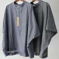 **再々入荷** Linenya リネンヤ　コットンリネンシャンブレーヘンリーネックブラウス　#ブルー、ネイビー　【送料無料】