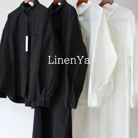 **再入荷** LinenYa リネンヤ　コットンブロードスモールカラーブラウス(ショート）　#ホワイト、ブラック