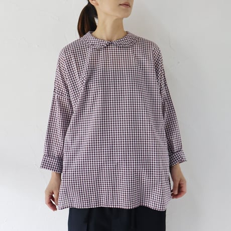 homspun ホームスパン　80/1ギンガムフラットカラープルオーバーブラウス　#グレープ、ブラック、マスタード