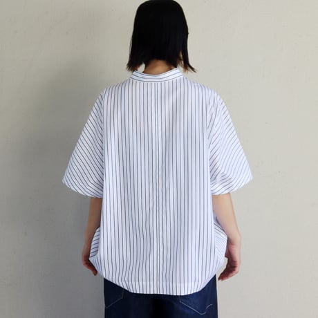 **またまたまた再入荷** LinenYa リネンヤ　コットンストライプヘンリーネックブラウス　#ネイビー、ホワイト