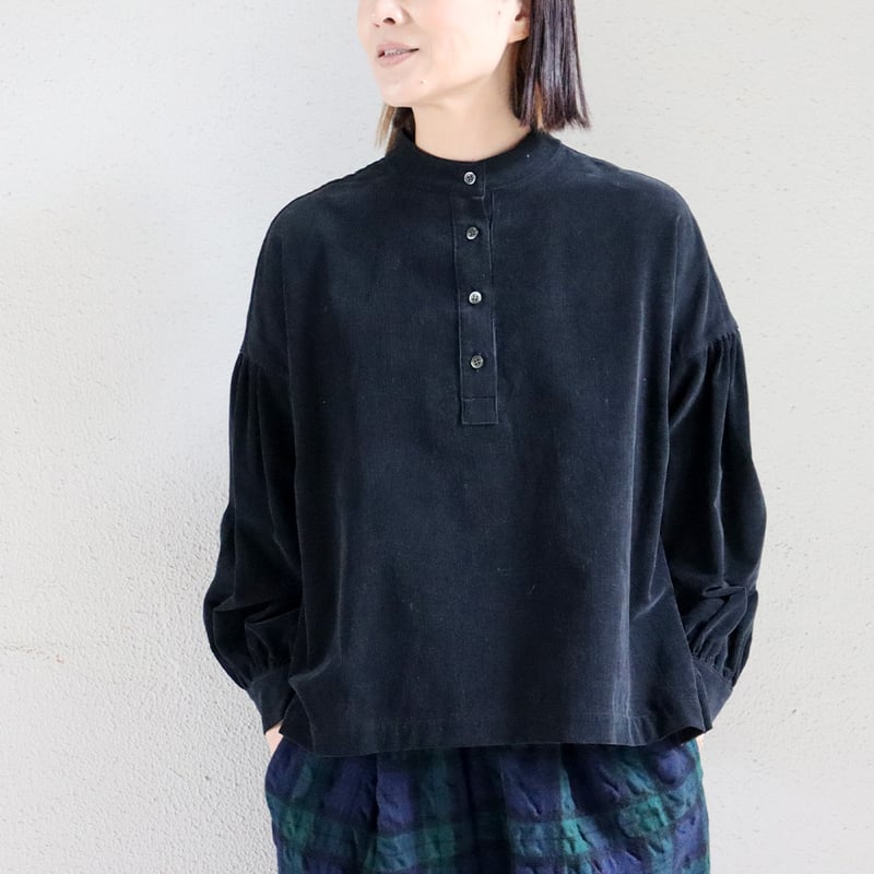 Linenya リネンヤ コットンコーデュロイ長袖スタンドカラーブラウス