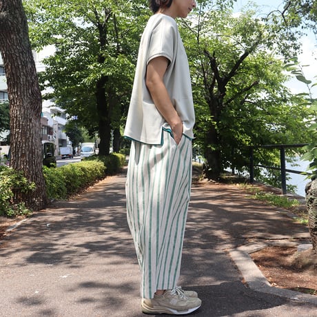**再入荷** atelier naruse アトリエナルセ　コットンリネンストライプガウチョパンツ #グリーン、ブラック　【送料無料】