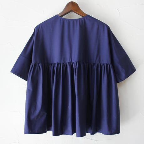 **再入荷** LinenYa リネンヤ　コットンバックギャザーブラウス　#ネイビー、シャンブレー、ホワイト