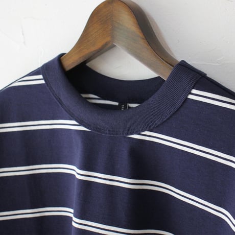TRAVAIL MANUEL トラバイユマニュアル　オーガニックボーダースリットTシャツ　#オフ白、ネイビー
