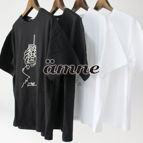 **再入荷** amne アンヌ　”kafe”　カフェ柄半袖Tシャツ　#ホワイト、ブラック