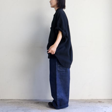 CAERULA PER LIGHTS カエルラ　40リネンショートスリーブシャツ　#ブラック