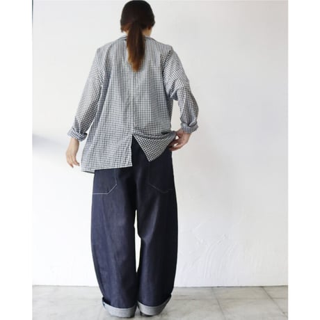 homspun ホームスパン　80/1ギンガムフラットカラープルオーバーブラウス　#グレープ、ブラック、マスタード