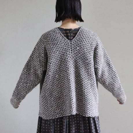 **再入荷**homspun ホームスパン　ナチュラルネップジャガードカーディガン　#ベージュ、ブラウン