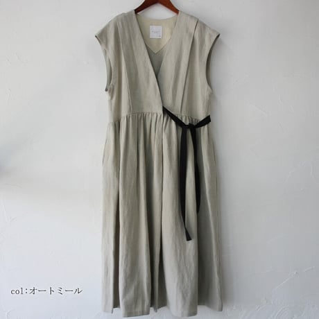 MAGALI マガリ　ブラッシュドベルギーリネンカシュクール風ワンピース　#オートミール、ブリックブラウン