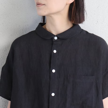**またまたまた再入荷** LinenYa リネンヤ　リネン丸襟ブラウス　#ブラック、ホワイト