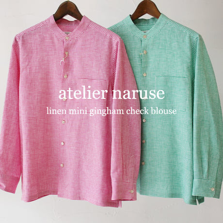 atelier naruse アトリエナルセ　リネンミニギンガムチェックブラウス　linen mini gingham check blouse