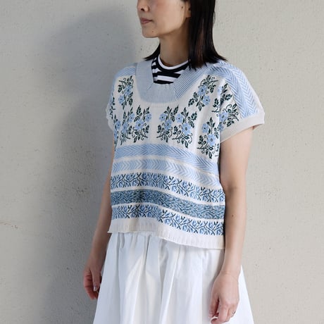 ASEEDONCLOUD アシードンクラウド　Flower Jacquard Knit Blouse #オフ白、ブラック　【送料無料】