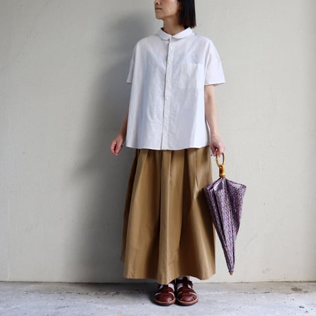 LinenYa リネンヤ　綿麻ストライプ丸襟シャツ　#ベージュ