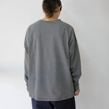 TRAVAIL MANUEL トラバイユマニュアル　クリア天竺ボーダーロングスリーブTシャツ　#グレーｘブラック