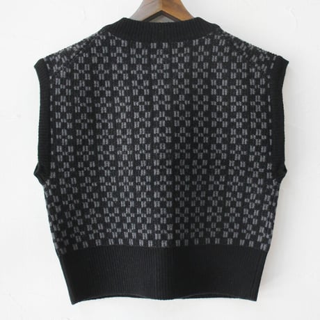 **再入荷** homspun ホームスパン　メリノウール前開きベスト　#アイボリーｘブルー、ブラックｘチャコール