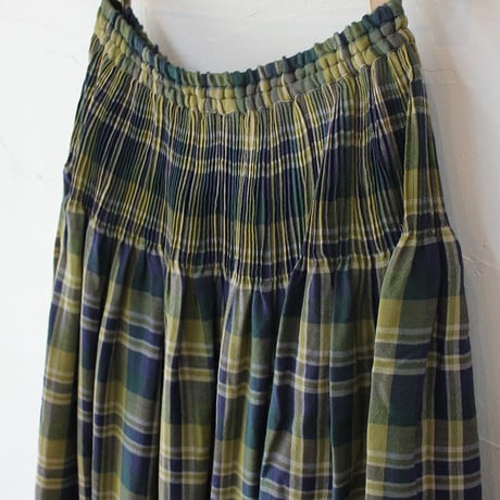 maison de soil メゾンドソイル　WOOL COTTON TWILL WEAVE CHECK MINI PINTUCK FLARED SKIRT　綿ウールチェックピンタックスカート