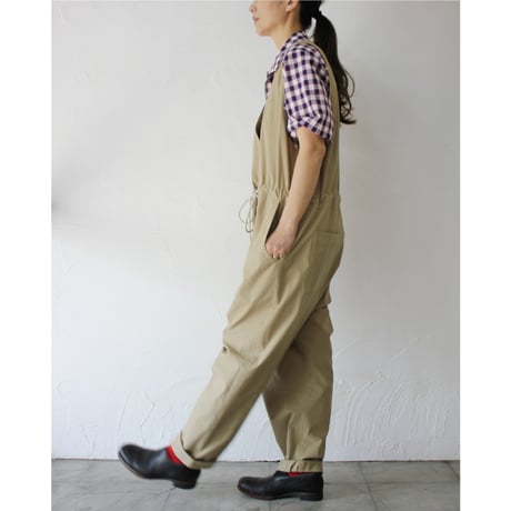 **再入荷** atelier naruse アトリエナルセ　ヴィンテージ馬布コットンオーバーオール　#キナリ、ベイジュ、ブラック