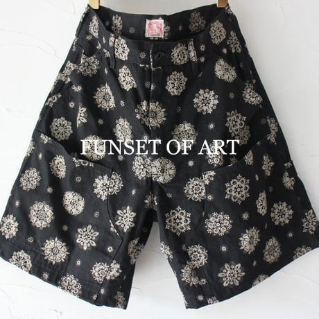 FUNSET OF ART ファンセットオブアート　紋抜染ダブルニーショートパンツ　#ブラック　【送料無料】