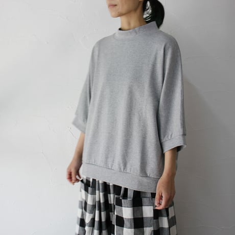 **またまた再入荷** Linenya リネンヤ　5分袖モックネックプルオーバー　#杢グレー、グレー、チャコール