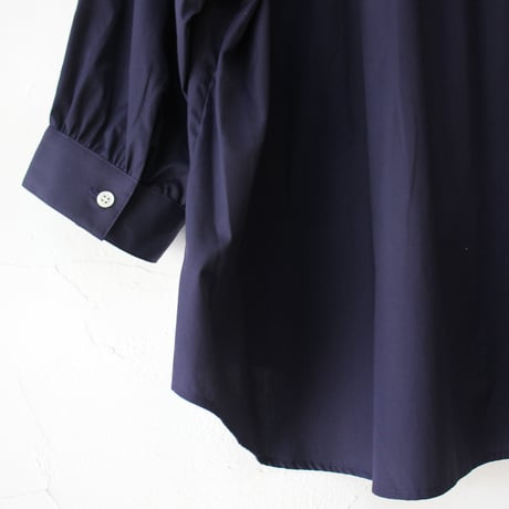 Linenya リネンヤ　ギザコットンバンドカラー7分袖ブラウス　#ネイビー、ホワイト