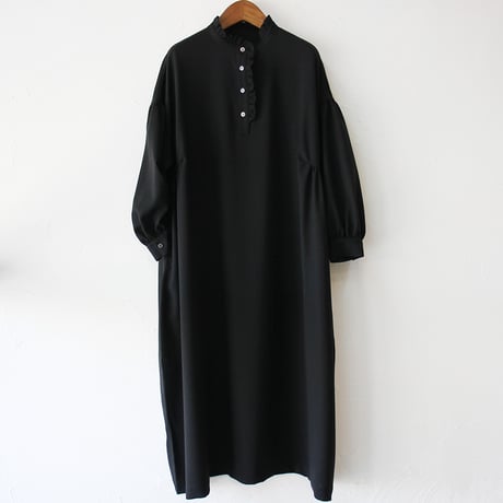 **再入荷** Linenya リネンヤ　ウールフリルワンピース　#ブラック、グレー　【送料無料】