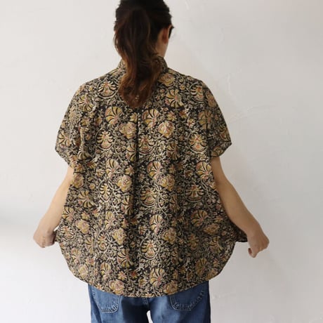 ARTE POVERA アルテポーヴェラ　インド草木染めハンドプリントスタンドフレンチシャツ