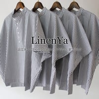 **またまたまた再入荷** LinenYa リネンヤ　近江タンブラーヘンリーネックブラウス　#ブラック、ネイビー、ベージュ、レッド