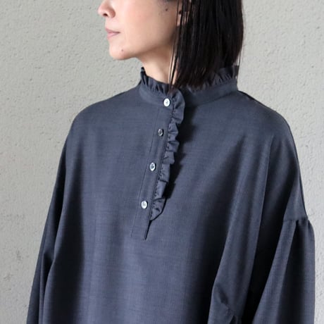 **再入荷** Linenya リネンヤ　ウールフリルワンピース　#ブラック、グレー　【送料無料】