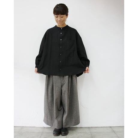 **再入荷** Linenya リネンヤ　リネンバンドカラーシャツ　#ホワイト、アイボリー、グレー、ブラック