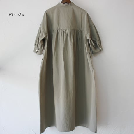 **再入荷** LinenYa リネンヤ　コットンスタンドカラーワンピース　#グレージュ