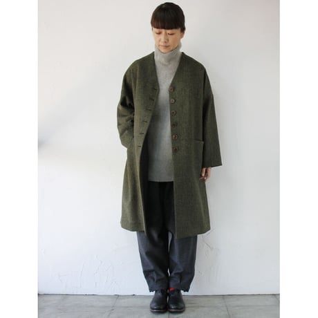 atelier naruse アトリエナルセ　MOON ENGLAND tweed cocoon coat  ツィードコクーンコート  #カーキグリーン　【送料無料】