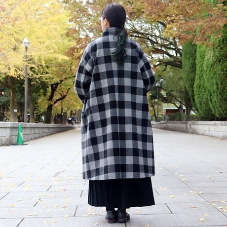 MAGALI マガリ　トラディッショナルウール＆ブロックチェックウールハイネックコート