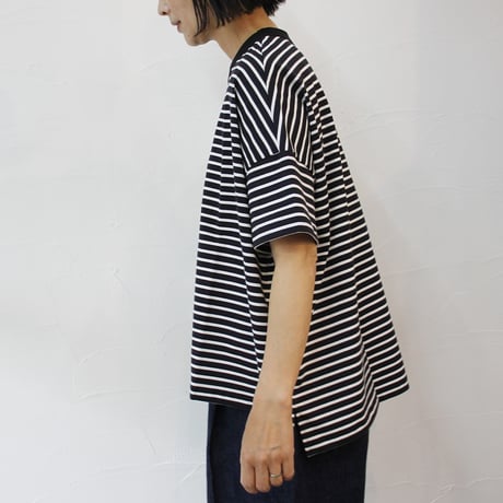 TRAVAIL MANUEL トラバイユマニュアル　ミディボーダースリットTシャツ　#ネイビー、サックス、イエロー