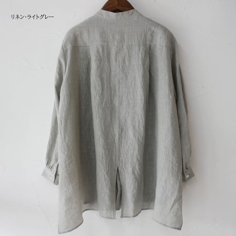Linenya リネンヤ　リネンスリットセミロングシャツ　#ライトグレー、キナリ