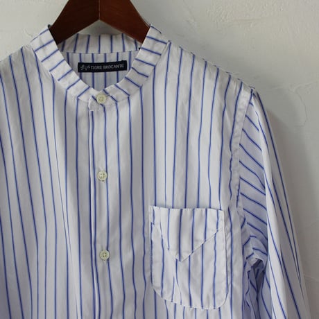 Tigre Brocante ティグルブロカンテ グログランストライプスタンドカラーオーバーシャツ　#ブルーストライプ 【送料無料】