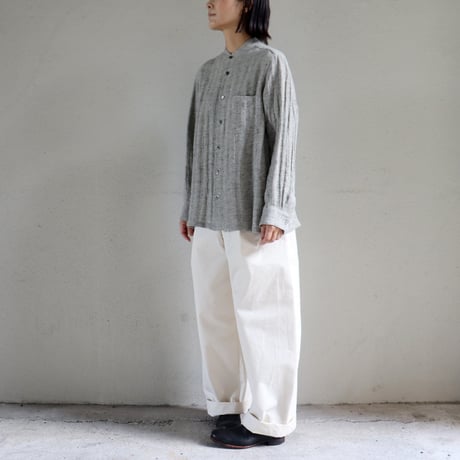 atelier naruse アトリエナルセ　linen tweed band-collar shirt　リネンツイードバンドカラーシャツ