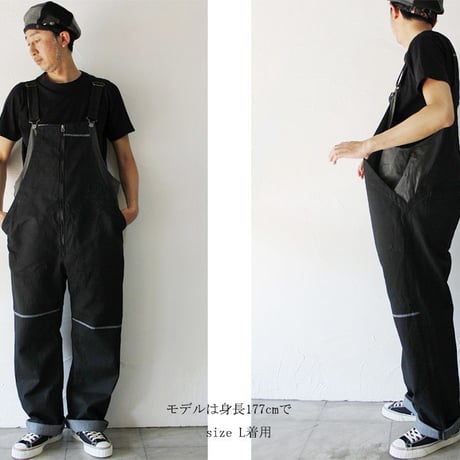 **SuKiMa-スキマ-別注**火消し刺し子フィッシャーマンオーバーオール　#インディゴブラック　【送料無料】