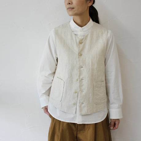 atelier naruse アトリエナルセ　リネンコットンヘリンボンシャンブレーベスト　#キナリ、ブルー