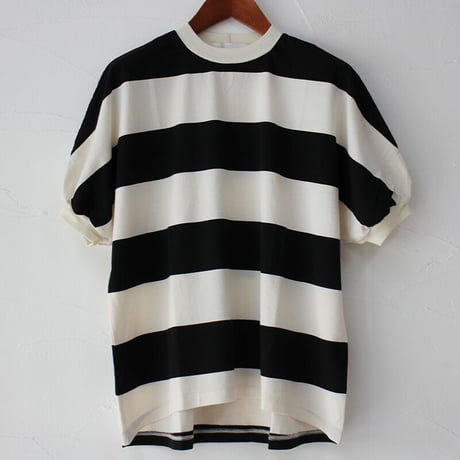 **再入荷**  homspun ホームスパン　60/2天竺太ボーダー半袖プルオーバー　#サラシｘネイビー、生成りｘブラック　【レターパック発送】