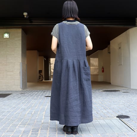 LinenYa リネンヤ　遠州織リネンタックジャンパースカート　#ネイビー、チャコール　【送料無料】