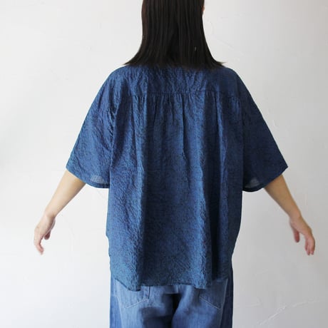 **またまた再入荷** Linenya リネンヤ　HOKKOH LIBERTY バンドカラー半袖シャツ　#インディゴ、ダークインディゴ　【送料無料】