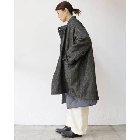 **sizeMのみ再入荷** FUNSET OF ART ファンセットオブアート　リネンウールヘリンボンミリタリーTAISHOUコート　#ブラック、ベージュ　【送料無料】