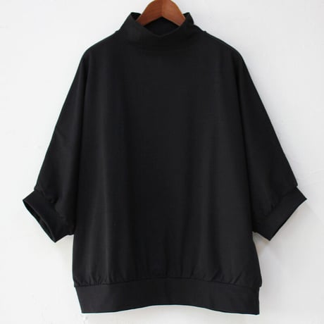 **またまた再入荷** Linenya リネンヤ　コットンシルク天竺5分袖ハイネックプルオーバー　#ブラック、ネイビー、オールドブルー、ベージュ